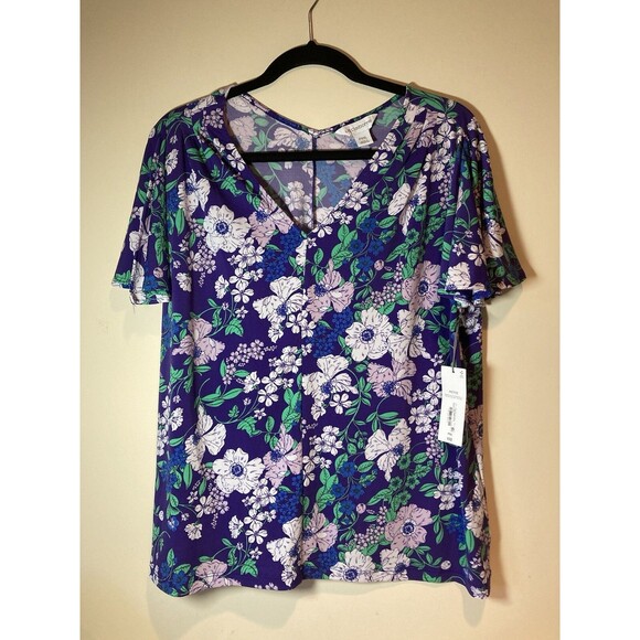 Liz Claiborne Woman's Blouse PXXL - V Neck - Split Short Sleeves - *NEW* - Picture 1 of 5